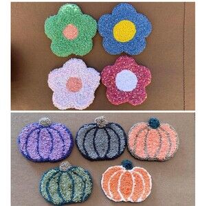 Flower Pumpkin Punch Needle Coasters | Mug Rug
